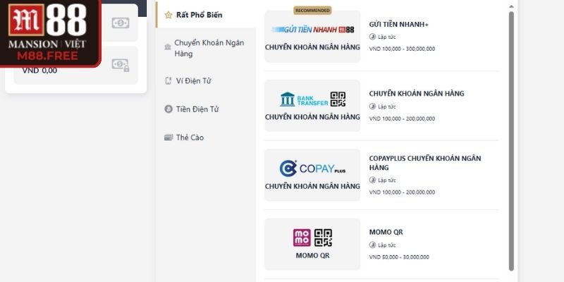 Yêu cầu hợp lệ để giao dịch nạp rút tiền M88 an toàn