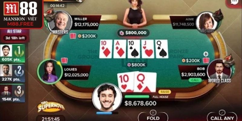 Cơ chế xếp hạng minh bạch xác định kết quả chuẩn xác Poker M88
